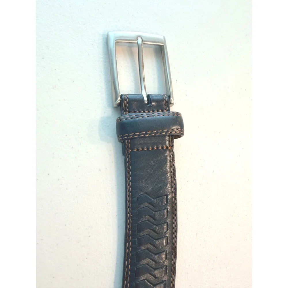 Cole Haan Leather Belt 36 Dark Brown A09631 Embossed Woven Look Stitching